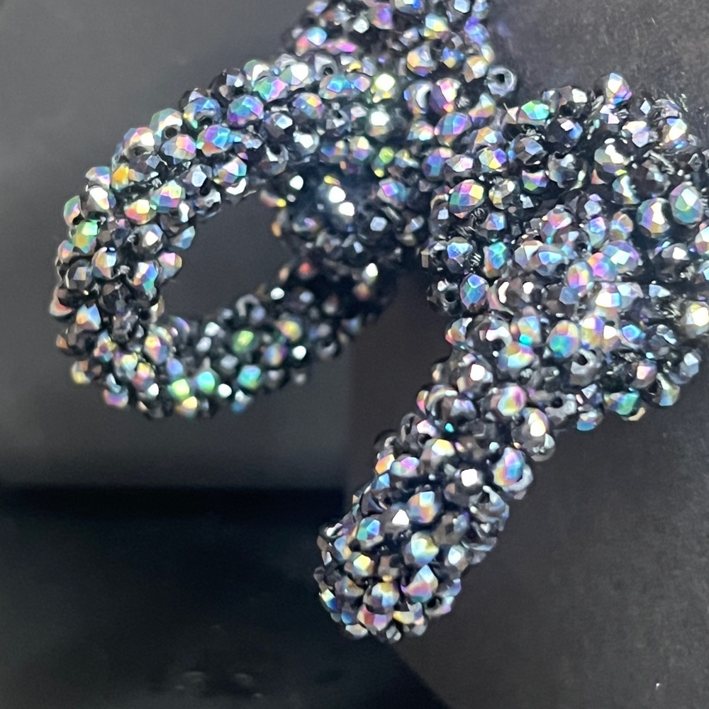 Interlocking Iridescent Beaded Hoop Earrings - image 1